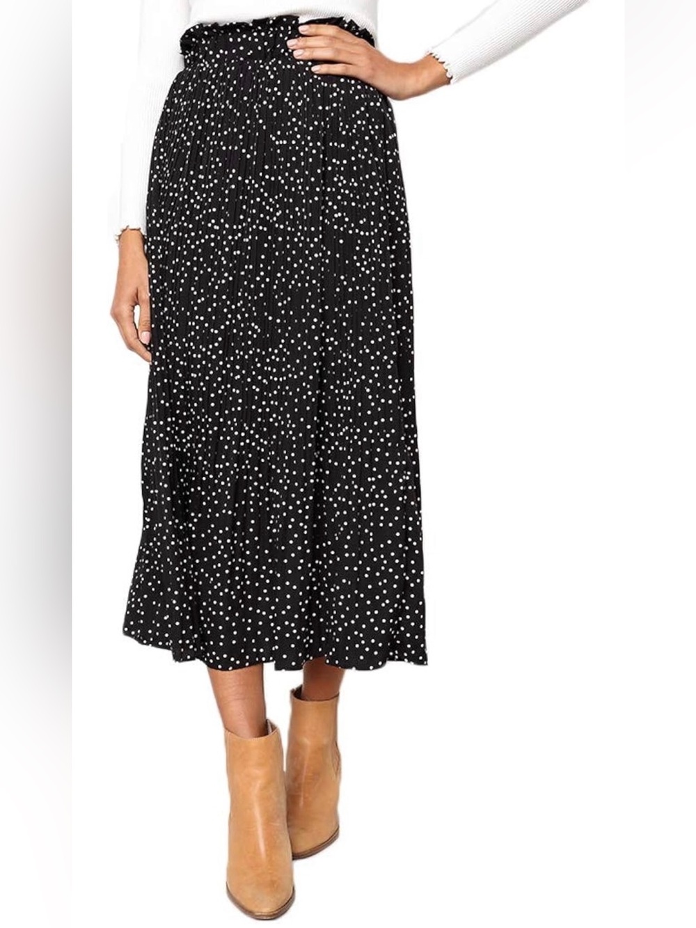 Black Polka Dot Midi Skirt - Classic Women's Skirt